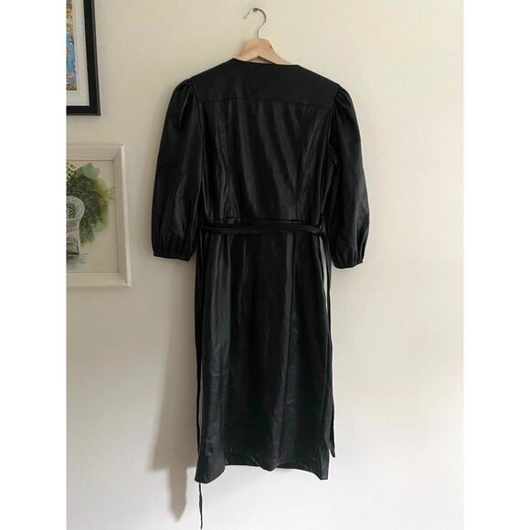 HOUSE OF HARLOW Black Belted Faux Leather Midi Dress Size Small - Picture 3 of 6